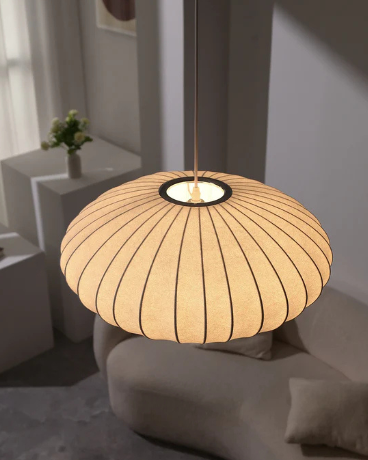 Japanese Fabric Round Pendant 1-Light Lasson Living
