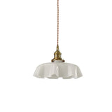 French Ruffled Glass Brass Pendant Light 1-Light