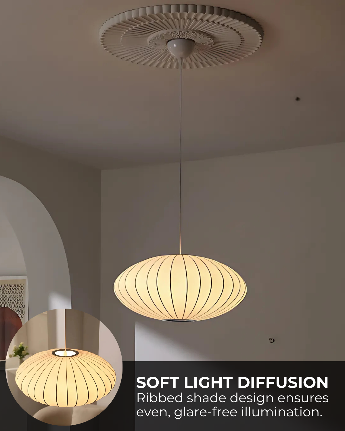 Japanese Fabric Round Pendant 1-Light Lasson Living
