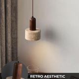Modern Travertine Wood Cylinder Pendant Light 1-Light Lasson Living