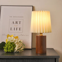 Vintage Korean Pleated Fabric Cylinder LED Table Lamp | 1-Light Lasson Living