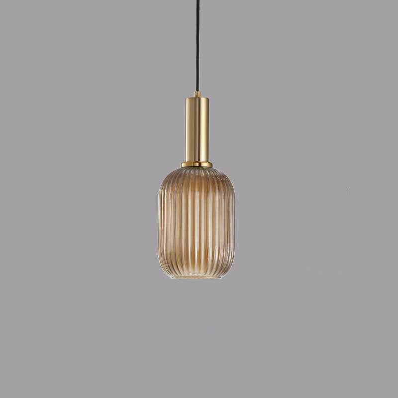 Minimalist Ribbed Glass Lantern LED Pendant Light | 1-Light