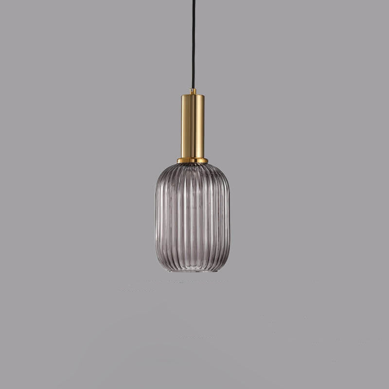 Minimalist Ribbed Glass Lantern LED Pendant Light | 1-Light