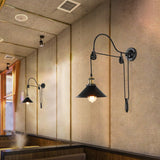 Retro Industrial Wrought Iron Pulley Wall Sconce 1-Light