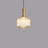 Minimalist Ribbed Glass Lantern LED Pendant Light | 1-Light