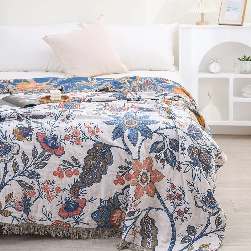 Rustic Artistic Flora Blanket | 100% Floral Cotton Blanket Lasson Living