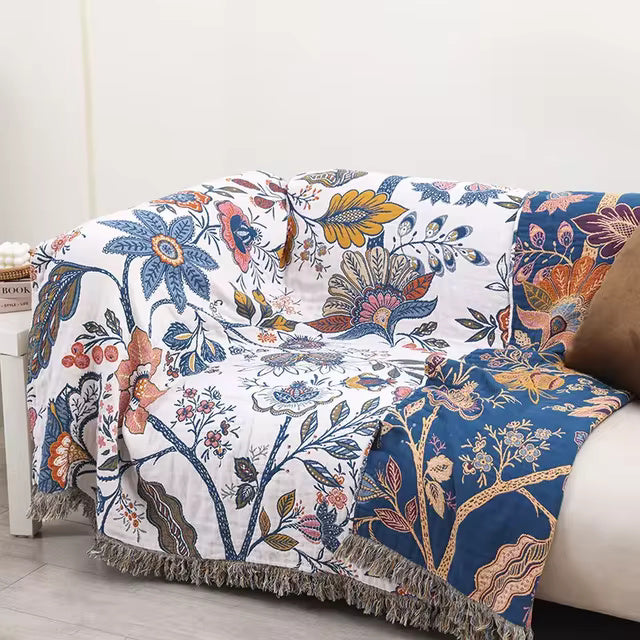 Rustic Artistic Flora Blanket | 100% Floral Cotton Blanket Lasson Living
