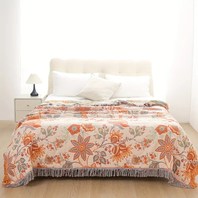 Rustic Floral Boho Blanket | 100% Cotton Floral Blanket Lasson Living
