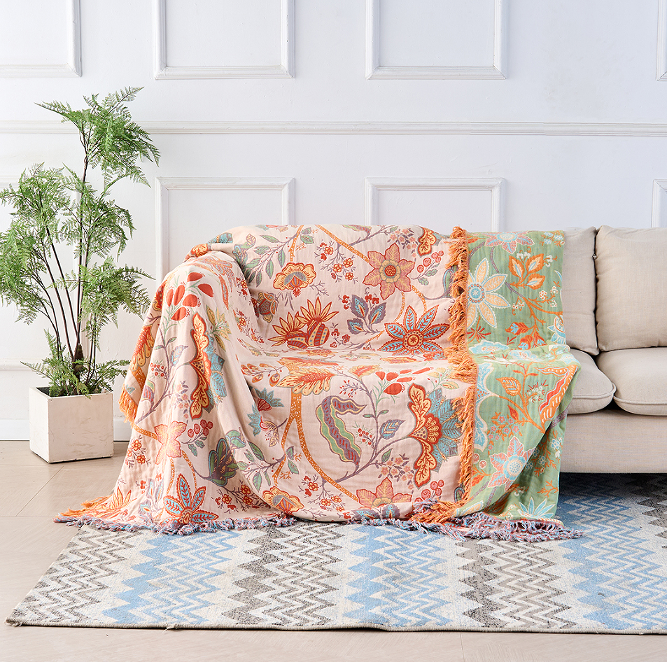 Rustic Floral Boho Blanket | 100% Cotton Floral Blanket Lasson Living