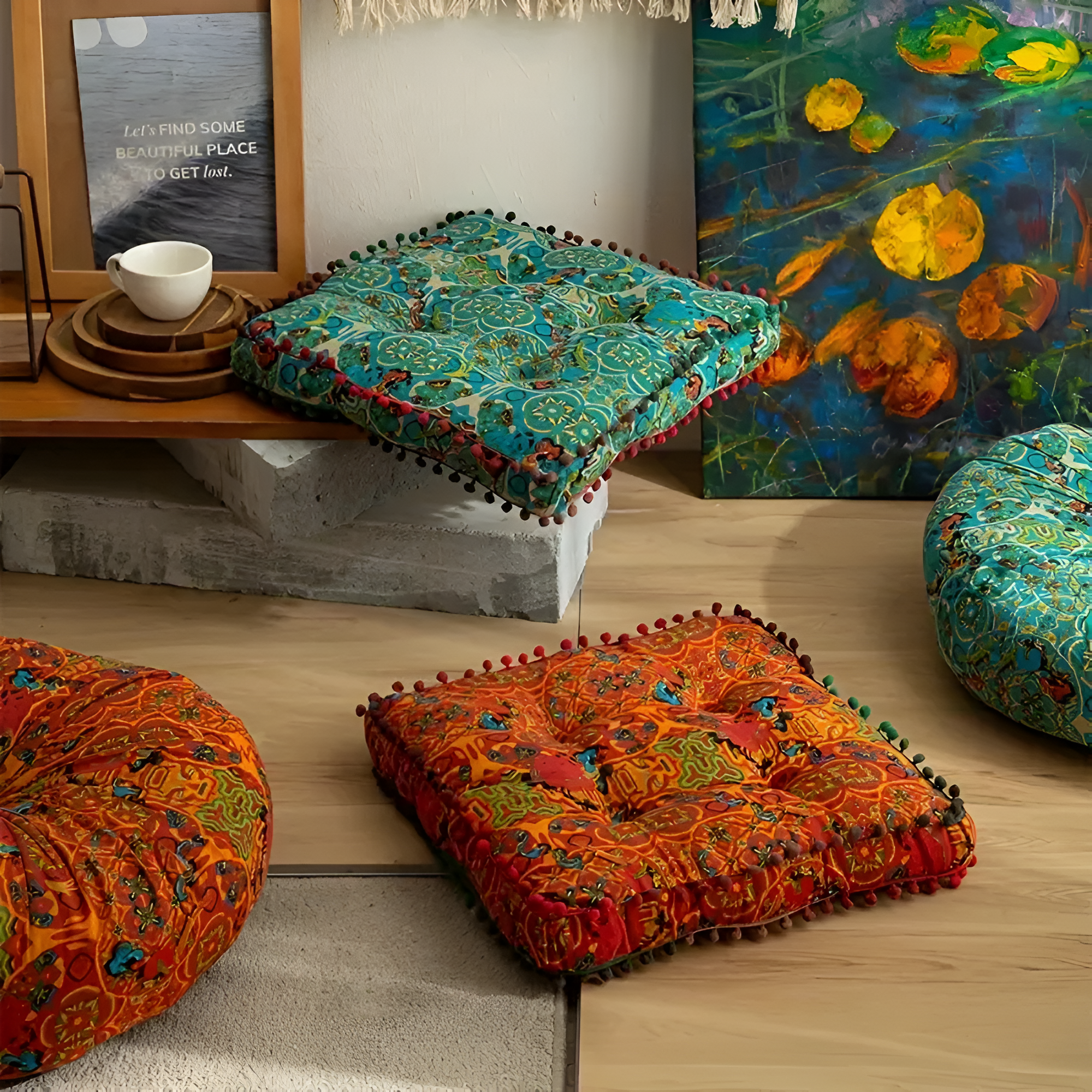 Bohemian Embroidered Floor Cushion Lasson Living
