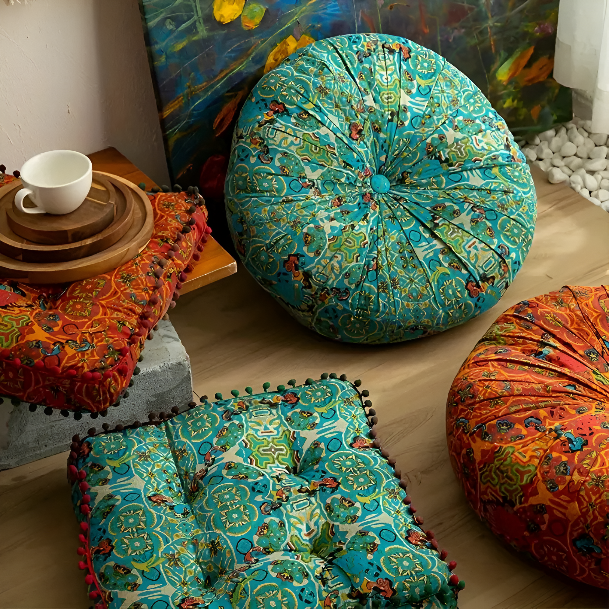 Bohemian Embroidered Floor Cushion Lasson Living