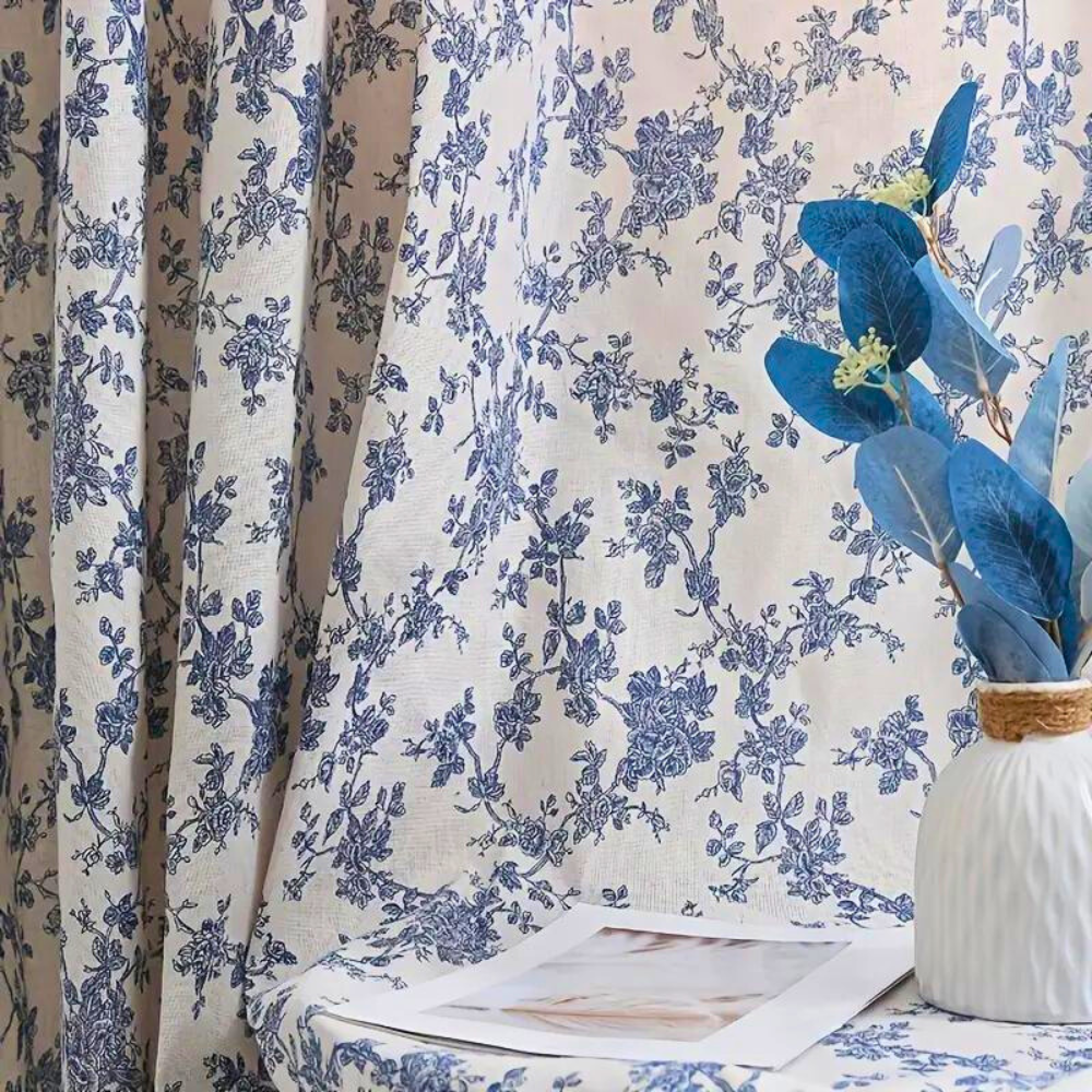 Blue Rose Floral Home Curtain Lasson Living