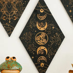 BowLift | Black Moon Phases Wooden Wall Decoration Rhombus Wall Art Boho Home Decor Witch Tapestry Decoration Room Decor Aesthetic Gift Lasson Living