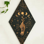 BowLift | Black Moon Phases Wooden Wall Decoration Rhombus Wall Art Boho Home Decor Witch Tapestry Decoration Room Decor Aesthetic Gift Lasson Living