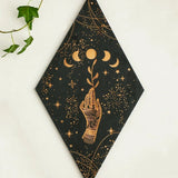 BowLift | Black Moon Phases Wooden Wall Decoration Rhombus Wall Art Boho Home Decor Witch Tapestry Decoration Room Decor Aesthetic Gift Lasson Living