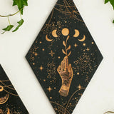 BowLift | Black Moon Phases Wooden Wall Decoration Rhombus Wall Art Boho Home Decor Witch Tapestry Decoration Room Decor Aesthetic Gift Lasson Living