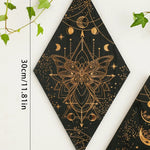 BowLift | Black Moon Phases Wooden Wall Decoration Rhombus Wall Art Boho Home Decor Witch Tapestry Decoration Room Decor Aesthetic Gift Lasson Living