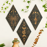 BowLift | Black Moon Phases Wooden Wall Decoration Rhombus Wall Art Boho Home Decor Witch Tapestry Decoration Room Decor Aesthetic Gift Lasson Living