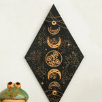 BowLift | Black Moon Phases Wooden Wall Decoration Rhombus Wall Art Boho Home Decor Witch Tapestry Decoration Room Decor Aesthetic Gift Lasson Living