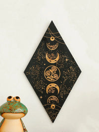 BowLift | Black Moon Phases Wooden Wall Decoration Rhombus Wall Art Boho Home Decor Witch Tapestry Decoration Room Decor Aesthetic Gift Lasson Living