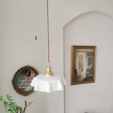 French Ruffled Glass Brass Pendant Light 1-Light