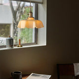 French Ruffled Glass Brass Pendant Light 1-Light