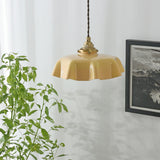 French Ruffled Glass Brass Pendant Light 1-Light