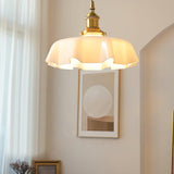 French Ruffled Glass Brass Pendant Light 1-Light