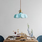 French Ruffled Glass Brass Pendant Light 1-Light