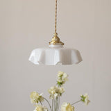 French Ruffled Glass Brass Pendant Light 1-Light
