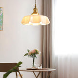 French Ruffled Glass Brass Pendant Light 1-Light