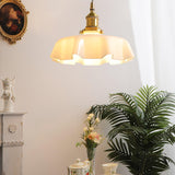 French Ruffled Glass Brass Pendant Light 1-Light