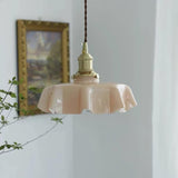 French Ruffled Glass Brass Pendant Light 1-Light