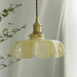 French Ruffled Glass Brass Pendant Light 1-Light