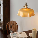 French Ruffled Glass Brass Pendant Light 1-Light