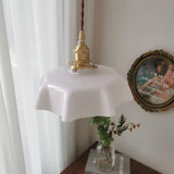French Ruffled Glass Brass Pendant Light 1-Light