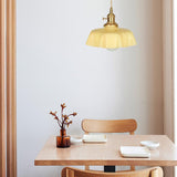 French Ruffled Glass Brass Pendant Light 1-Light