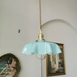 French Ruffled Glass Brass Pendant Light 1-Light