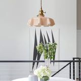 French Ruffled Glass Brass Pendant Light 1-Light