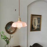 French Ruffled Glass Brass Pendant Light 1-Light