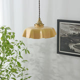 French Ruffled Glass Brass Pendant Light 1-Light