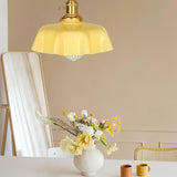 French Ruffled Glass Brass Pendant Light 1-Light