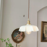 French Ruffled Glass Brass Pendant Light 1-Light