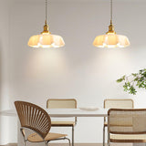 French Ruffled Glass Brass Pendant Light 1-Light