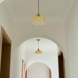 French Ruffled Glass Brass Pendant Light 1-Light