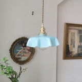 French Ruffled Glass Brass Pendant Light 1-Light