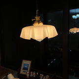 French Ruffled Glass Brass Pendant Light 1-Light