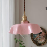 French Ruffled Glass Brass Pendant Light 1-Light