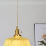 French Ruffled Glass Brass Pendant Light 1-Light