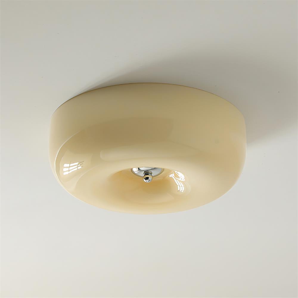 Modern Cream Donut Glass Flush Mount Ceiling Light 1-Light